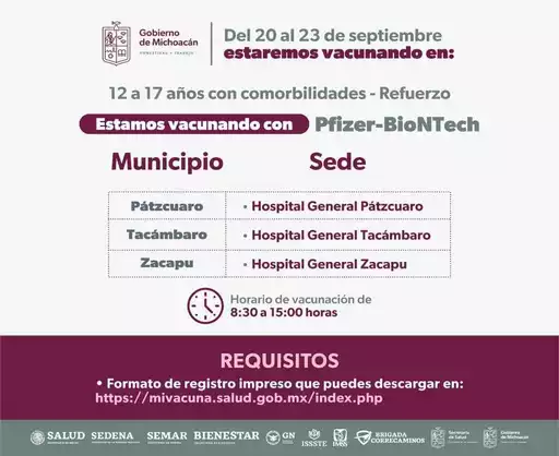 Adolescentes de 12 a 17 años serán inmunizados en 33 municipios de Michoacán