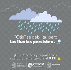 Michoacán, sin afectaciones por Otis; se registran lluvias ligeras: PC