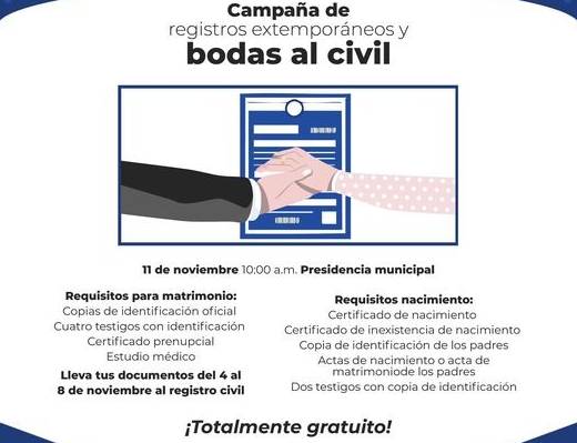 Lanzan convocatoria a la Campaña de Registros Extemporáneos y Bodas Civiles en Quiroga