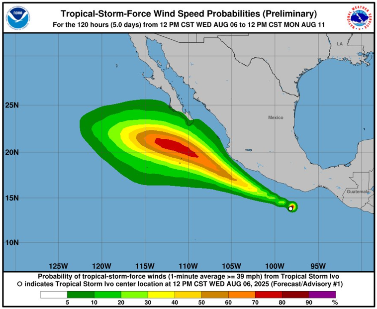 Esta tarde se ha desarrollado la tormenta tropical Ivo; provocará lluvias fuertes a torrenciales en las próximas horas.
