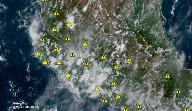 ADVERTENCIA: Esta tarde y noche se pronostican lluvias fuertes a puntualmente intensas desde Sinaloa hasta Chiapas, con posibles turbonadas.