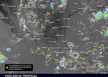 A partir de esta tarde y noche se pronostica el desarrollo de núcleos de tormenta en el norte, occidente y sureste del país debido a la interacción de una onda tropical y vaguadas en superficie.