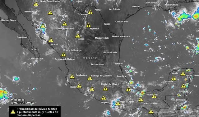 A partir de esta tarde y noche se pronostica el desarrollo de núcleos de tormenta en el norte, occidente y sureste del país debido a la interacción de una onda tropical y vaguadas en superficie.