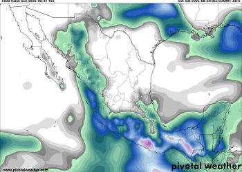 Sábado, continuando las lluvias y tormentas fuertes en el litoral del Pacífico mexicano.