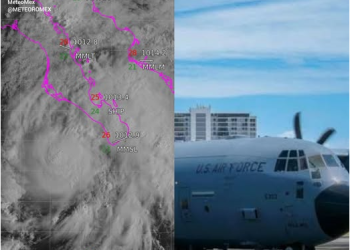 MPORTANTE: Esta mañana, el avión cazahuracanes se aproxima para investigar al huracán #Lorena.