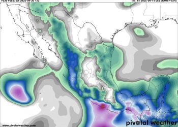 Viernes, continuando las lluvias fuertes a muy fuertes debido a una onda tropical y una baja presión.