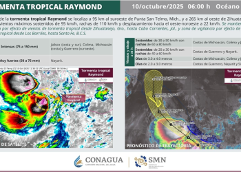 #TormentaTropical #Raymond continúa desplazándose frente a las costas del Pacífico mexicano, de acuerdo con Conagua Comisión Nacional del Agua.