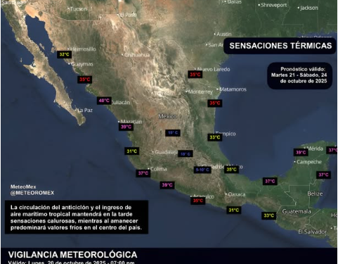 El calor continuará el resto de la semana en gran parte de México, con valores contrastantes en la noche.