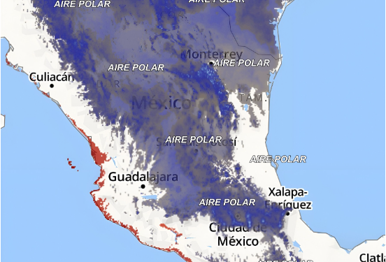 La masa de aire polar provocará rápidamente temperaturas frías a muy frías durante el amanecer en México.