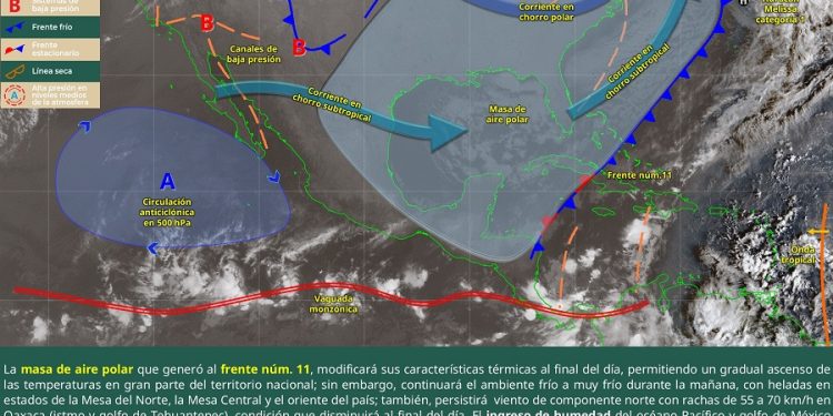 Se prevé ambiente de frío a muy frío, durante esta mañana y  noche en zonas del norte, centro y oriente de México