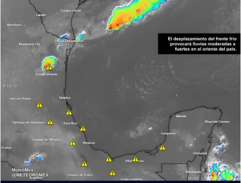 Las recientes imágenes de satélite muestran el desarrollo de núcleos de tormenta en el noreste del país debido a la aproximación del #FrenteFrío11.