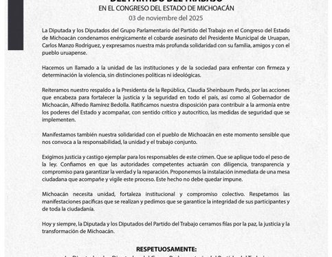 POSICIONAMIENTO DEL GRUPO PARLAMENTARIO DEL PARTIDO DEL TRABAJO EN EL CONGRESO DEL ESTADO DE MICHOACÁN