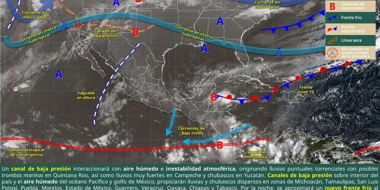 Se prevén lluvias torrenciales en regiones del sur de Quintana Roo,  así como vientos fuertes en el golfo de Tehuantepec