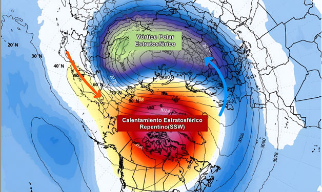 VIGILANCIA: La circulación del Vórtice Polar presentará cambios importantes que favorecerán el desplazamiento de aire ártico.