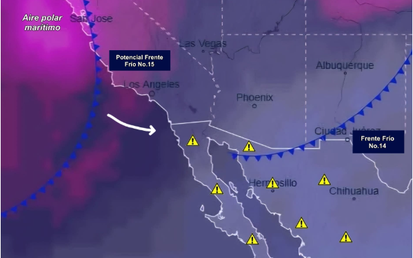 De acuerdo con un análisis meteorológico, un nuevo sistema frontal y su masa de aire frío ingresarán a México en las próximas horas.