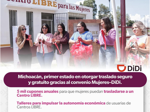 Michoacán, primer estado en brindar traslado seguro tras acuerdo entre Seimujer y DiDi
