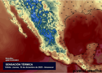  Esta noche se pronostican temperaturas frías a muy frías en el occidente, bajío y centro de México.