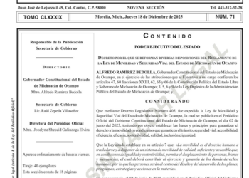 Publican Decreto que pone fin a multas de tránsito en Michoacán
