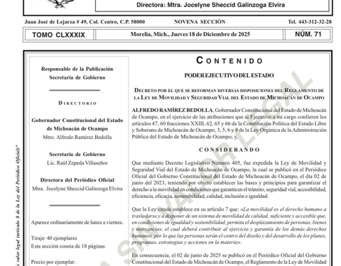Publican Decreto que pone fin a multas de tránsito en Michoacán