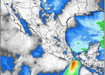 Jueves, incrementando las lluvias conforme ingresa una nueva masa de aire polar en México.