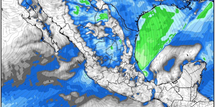Domingo, con potencial de registrarse lluvias conforme el sistema frontal y su masa de aire ártica se interna en México.