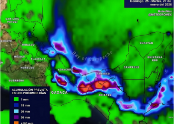 ALERTA: En las próximas horas se intensificarán las lluvias entre Veracruz hasta Yucatán debido al avance del #FrenteFrío30 en México.