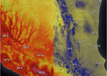 Gran contraste térmico se presenta en este momento en #México debido a la presencia de la masa de aire ártico.