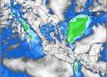 Viernes, con lluvias y aire ártico comenzando a internarse en el territorio mexicano.