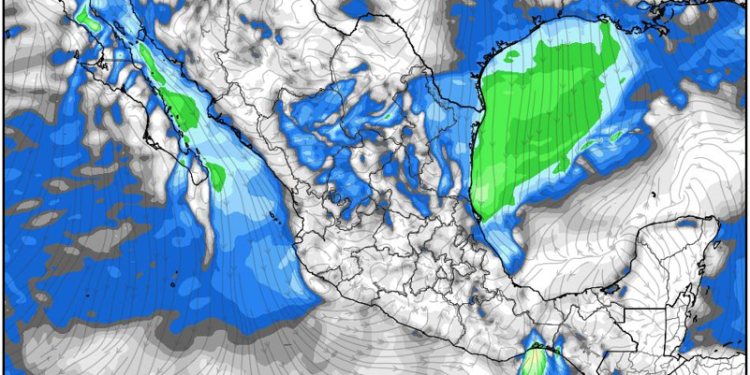 Viernes, con lluvias y aire ártico comenzando a internarse en el territorio mexicano.
