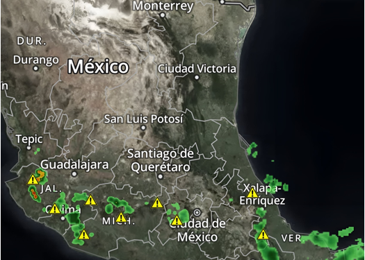 De acuerdo con un análisis meteorológico, en las próximas horas se pronostica el desarrollo de núcleos de tormenta en el occidente y oriente de México.