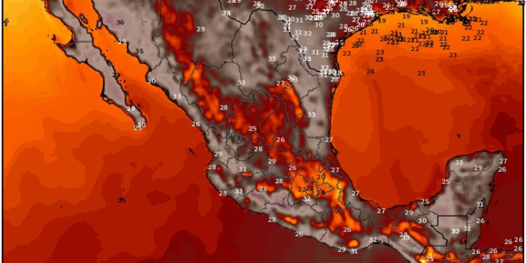 Lunes, continuando el potencial de lluvias y granizadas; predomina el calor en México.
