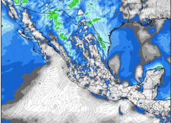 Jueves, incrementando las lluvias y tormentas en las próximas horas debido a canales de baja presión en México.