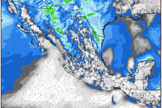 Jueves, incrementando las lluvias y tormentas en las próximas horas debido a canales de baja presión en México.