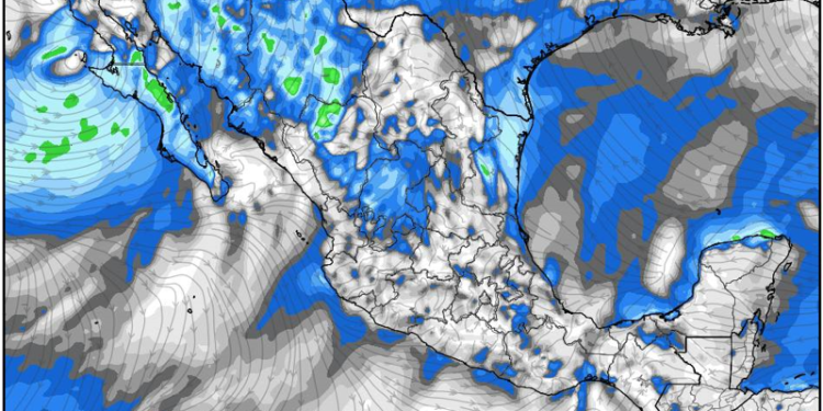 Lunes, con tiempo invernal debido a un sistema frontal y un vórtice de núcleo frío provocando lluvias en México.