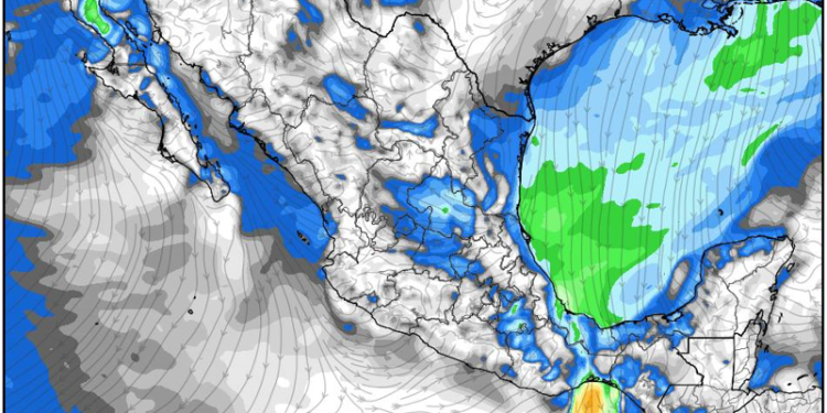 Jueves, con lluvias fuertes y rachas de viento debido al avance de un sistema frontal y su masa de aire polar sobre México.