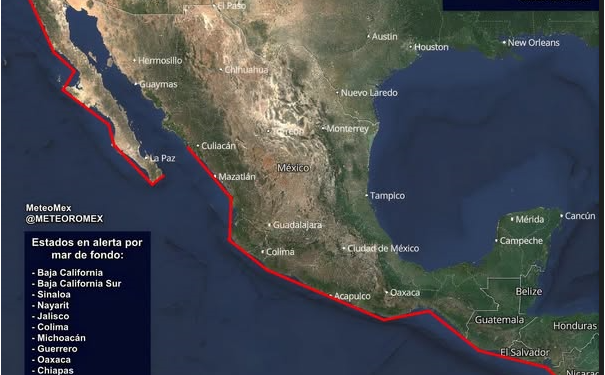 ¡ALERTA GENERALIZADA! Hoy se ha establecido un evento de mar de fondo sobre el litoral del Pacífico mexicano, representando una amenaza para la vida.