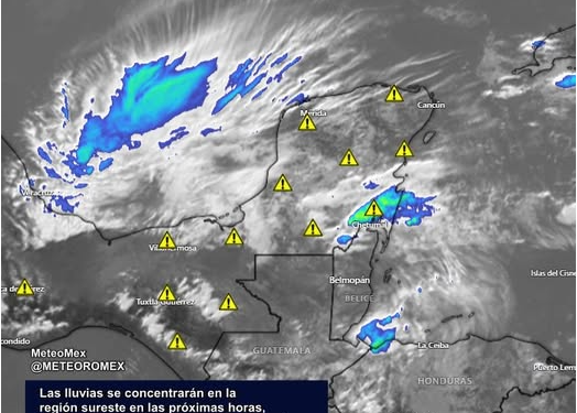 ¡Toma precauciones! En las próximas horas se desarrollarán rápidamente núcleos de tormenta en el sureste de México.