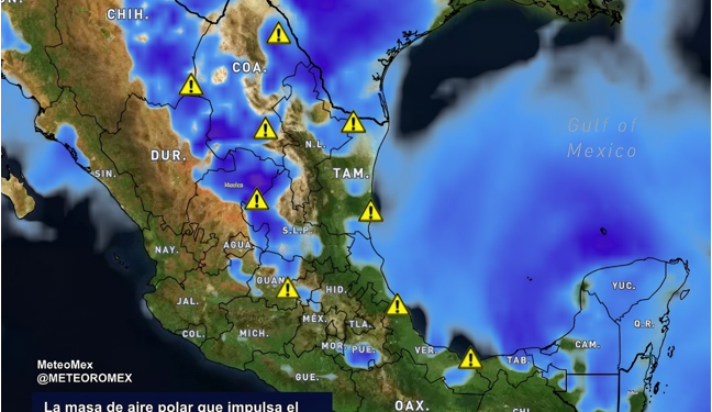 ADVERTENCIA: En las próximas horas se registrarán lluvias fuertes a severas en diversas regiones de México, debido al ingreso de un sistema frontal y su masa de aire polar.