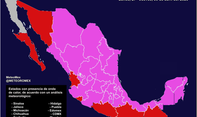 IMPORTANTE: Iniciaremos la semana con temperaturas muy calurosas a extremas debido a una onda de calor en gran parte de México.