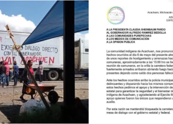 Comunicado de la Comunidad P’urhépecha de Acachuén, se encuentran en pie de lucha y  exigen seguridad y justicia para su comunidad