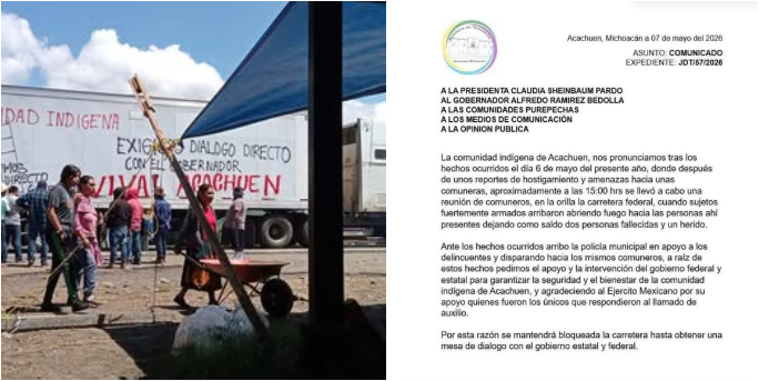 Comunicado de la Comunidad P’urhépecha de Acachuén, se encuentran en pie de lucha y exigen seguridad y justicia para su comunidad