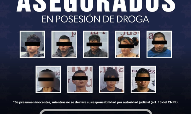 SSP asegura a 9 personas en posesión de 55 envoltorios con droga