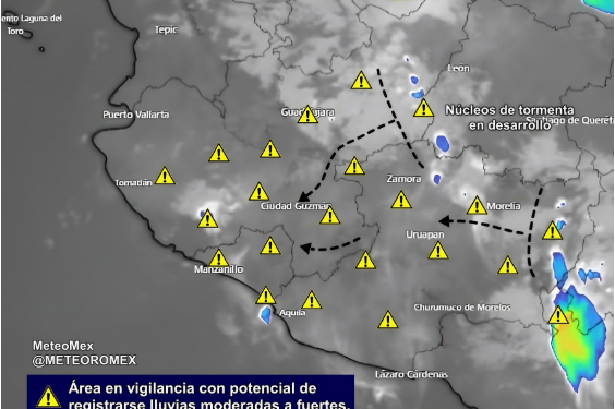 Actualización: En las próximas horas iniciarán las lluvias y tormentas fuertes entre Jalisco, Colima y Michoacán.