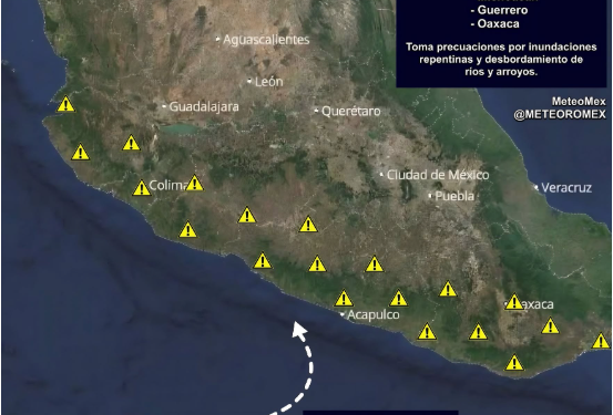 ALERTA: La zona de inestabilidad con potencial ciclónico representa una amenaza para Jalisco, Colima, Michoacán, Guerrero y Oaxaca.