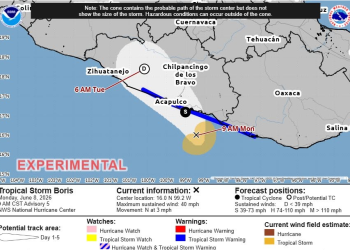 La Tormenta Tropical #Boris se mantiene frente a las costas de Guerrero; en las próximas horas se aproximará a tierra.