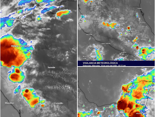 Las recientes imágenes de satélite muestran el desarrollo de núcleos de tormenta a lo largo de México debido a la presencia de canales de baja presión y al ingreso de humedad.