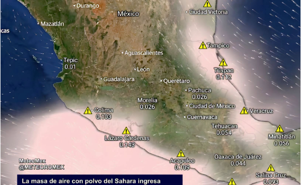 IMPORTANTE: La masa de aire con Polvo del Sahara ha comenzado a internarse entre Jalisco, Colima y Michoacán.