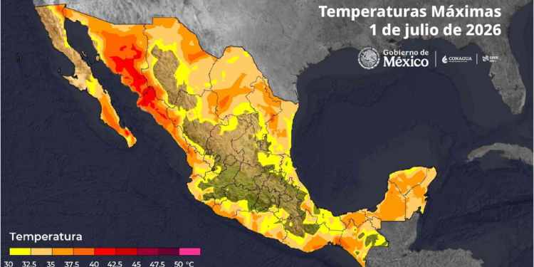 De acuerdo con información de @conagua_clima, este 1 de julio se prevén temperaturas de 40 a 45 °C en Sonora (centro y sur), Sinaloa (norte) y Chihuahua (suroeste).