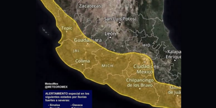 ALERTA GENERALIZADA | En las próximas horas se pronostican lluvias fuertes a severas en el occidente, centro y sur de México.