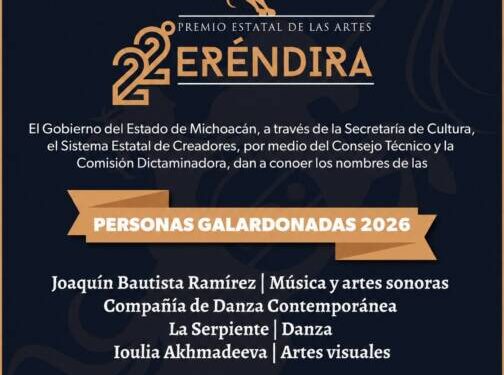 Secum da a conocer a las y los ganadores del Premio Estatal de las Artes Eréndira 2026